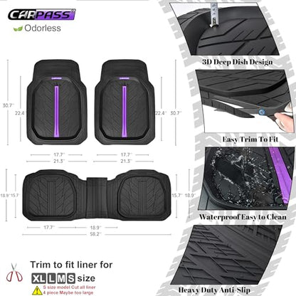 Tire Tread DeepDish Rubber Floor Mats for car Heavy Duty car mats All Weather (3 Count)
