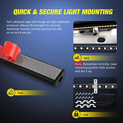 TL 31 2PCS 60Inch RGB Truck Bed Light Strip Kit 180 LED RF Remote Control with On Off Switch Blade Fuse 2Way Splitter Extension Cable for Cargo Pickup Truck SUV RV Boat