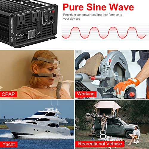 3000W Pure Sine Wave Inverter 12V DC to 120V AC Converter for Home
