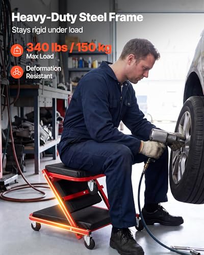 36 in 3-in-1 Folding Mechanic Creeper, Z-Creeper Garage Roller, 340 lbs Under Car Rolling Creeper with 6 Swivel Casters, Padded Headrest, Lay Down or Sit for Auto Repair