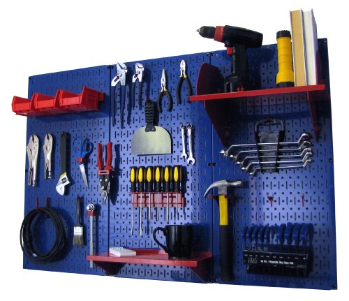 Pegboard Organizer 4 ft. Metal Pegboard Standard Tool Storage Kit with Blue Toolboard and Red Accessories