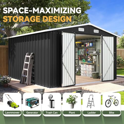 10 x 12FT Outdoor Storage Shed with Double Hinged Large Door