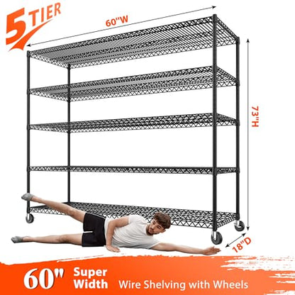 5 Tier Heavy Duty Shelving with Wheels