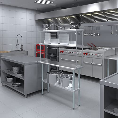 Stainless Steel Work Table Double Tier Overshelf