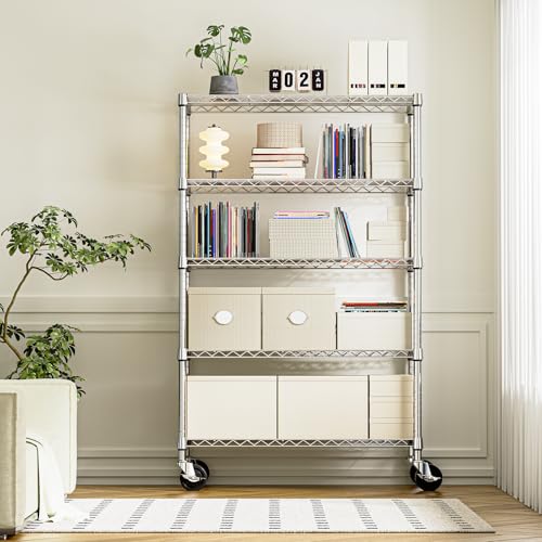 5 Tier Storage Shelving Unit with Wheels (5 Count)