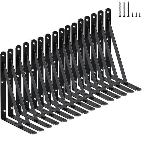 16 Pack L8 x H 6" Black Heavy Duty Shelf Brackets with Screws Metal Shelf Brackets Shelf Support Angle Brackets for Shelves L Brackets Heavy Duty Floating Shelf (16 Count)