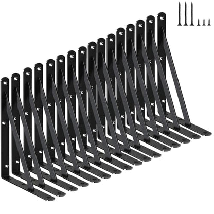 16 Pack L8 x H 6" Black Heavy Duty Shelf Brackets with Screws Metal Shelf Brackets Shelf Support Angle Brackets for Shelves L Brackets Heavy Duty Floating Shelf (16 Count)