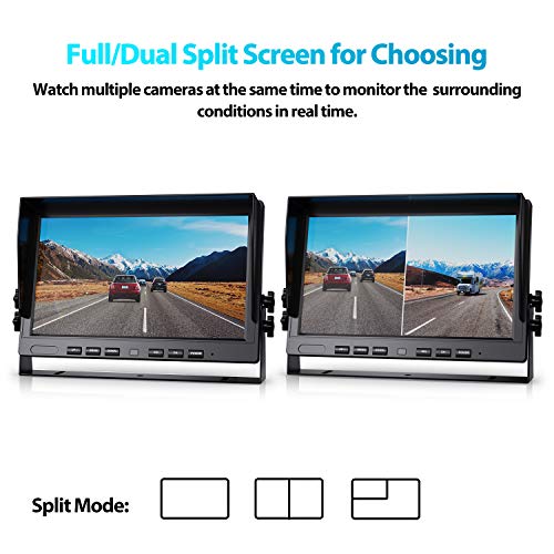 10" HD 1080P Wired Backup Camera with 10" Dual Split Screen Monitor