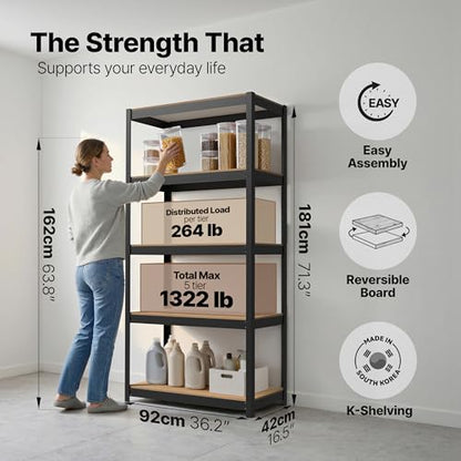 House Black 36.2" W 5 Tier Storage Shelves Garage Shelving Unit