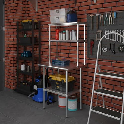 Stainless Steel Work Table Double Tier Overshelf