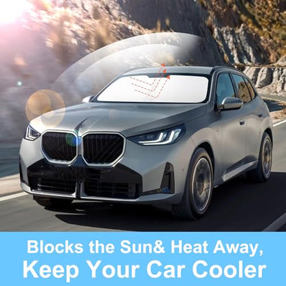 Sun Shade for BMW X3 2025 2026 Accessories Windshield Sun Shade Window Shade UV Rays Protection Sun Visor Cover with Steering Wheel Sunshade Storage Bag