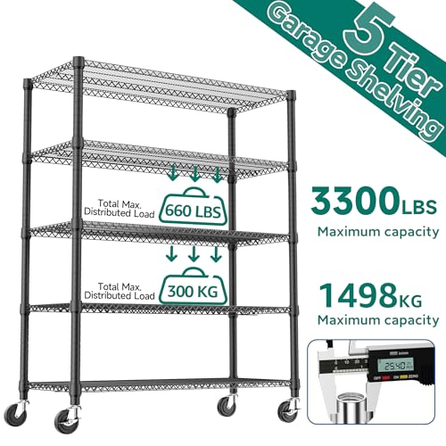 3300LBS 53.1" W 5 Tiers Shelf Steel Storage Shelving Utility Shelving Unit Steel Organizer Wire Rack for Home