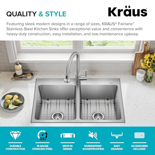 Stainless Steel 33 in Double Bowl Drop In Sink KHT632