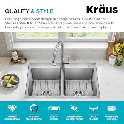 Stainless Steel 33 in Double Bowl Drop In Sink KHT632