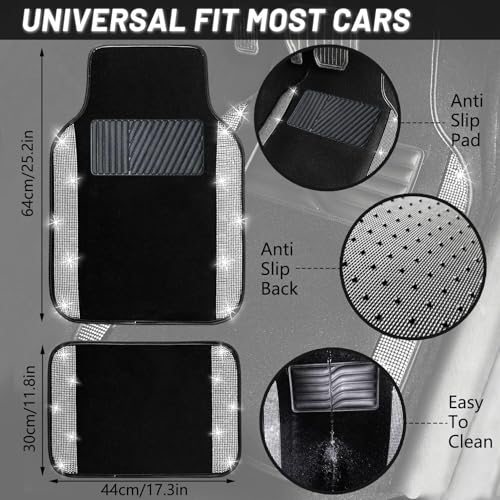 Bling Car Floor Mats Full Set and Steering Wheel Cover