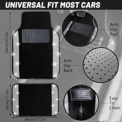 Bling Car Floor Mats Full Set and Steering Wheel Cover