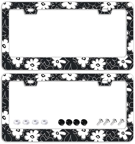 Black and White Flowers License Plate Frames