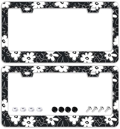 Black and White Flowers License Plate Frames