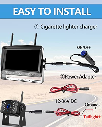 RV Backup Camera Wireless DOUXURY IP69 Waterproof 170° Wide View Angle HD 1080P Rear View Camera + HD LCD 7" Monitor
