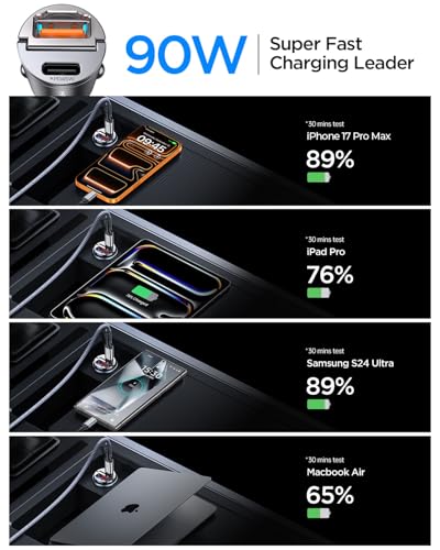 90W USB C Car Charger Fast Charging [Invisible & All Metal Design]