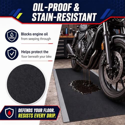 Motorcycle Mat Garage Floor Rug Washable Parking Mats for Garage Floors Non Slip Oil Absorbent Pad Rubber Backing Layer Protects Floor
