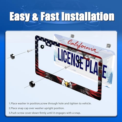 American Flag Eagle License Plate Frame Stainless Steel Holder12.3 x 6.3"