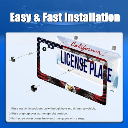 American Flag Eagle License Plate Frame Stainless Steel Holder12.3 x 6.3"