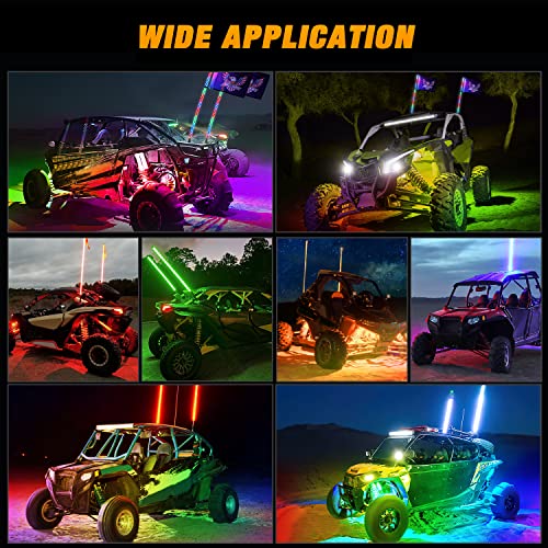 2PCS 3FT RGB LED Whip Light and 4 PCS Rock Lights Combo Kit