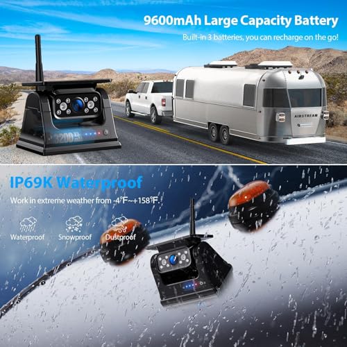 Magnetic Solar Wireless Backup Camera HD 1080P DVR 10.1" Touchscreen Monitor