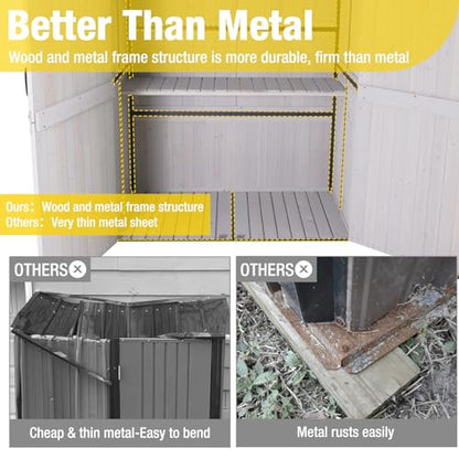 Outdoor Storage Shed Upgraded with Strong Metal Frame Garden Tool Shed Storage House Cabinet with Adjustable Shelfs and Wooden Floor 4.6 x 2.42FT