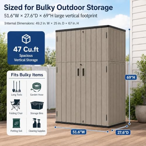 47 Cu.Ft Vertical Outdoor Storage Shed with Reinforced Floor