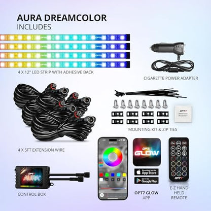 Aura DreamColor RGBIC Interior Car Lights with App & Remote (4 Count)