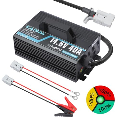12V 40A Lithium Battery Charger 14.6V LiFePO4 Battery Charger for 12.8V LiFePO4 Lithium Deep Cycle Rechargeable Batteries 0V Wake Up 12 Volt Charger with 3 Connectors for RV
