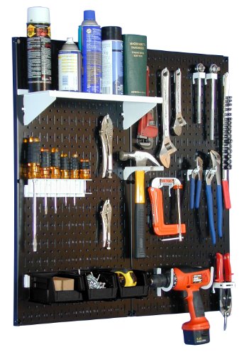 Metal Pegboard Utility Tool Storage Kit with Black Pegboard and White Accessories