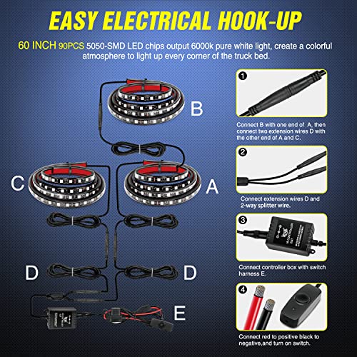 3PCS 60 Inch RGB Truck Bed Light Strip 270 LED Neon Accent LED