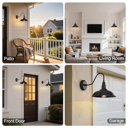 Black Gooseneck Barn Light for Farmhouse 10 Inch Dome Exterior Lights Fixture with Wall Mount
