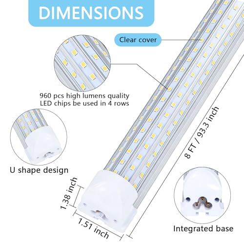 6-Pack), 8FT LED Shop Light, Super Bright 120W Shop Lights, 19800LM 5000K 8 Foot Led Lights, Linkable 96" Shop Lights Lighting for Garage with Plug, U Shape T8 8' Led Light Fixtures (6 Count)