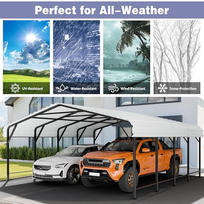 JY QAQA 20 x 20 FT Metal Carport Kits with Galvanized Steel Roof