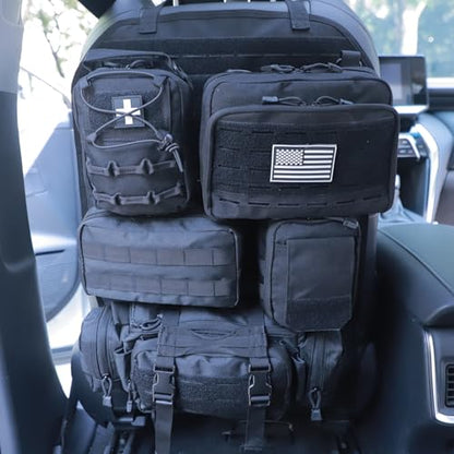 Universal Tactical Car Seat Back Organizer Bag Tactical Molle Vehicle Organizers Panel Vehicle Protector Organizers with 5 Detachable Pouches for Car