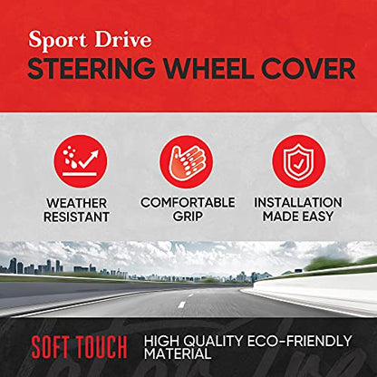 GripDrive Faux Black Leather Steering Wheel Cover for Car Truck Van SUV