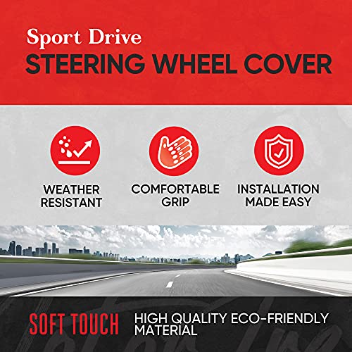 GripDrive Faux Black Leather Steering Wheel Cover for Car Truck Van SUV