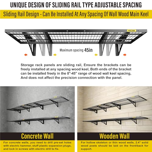 1.64x4ft 4Pack Wire Shelving Unit Heavy Duty Garage Storage Shelves Wall Mounted Black 1120lbs Load Capacity（20 (4 Count)
