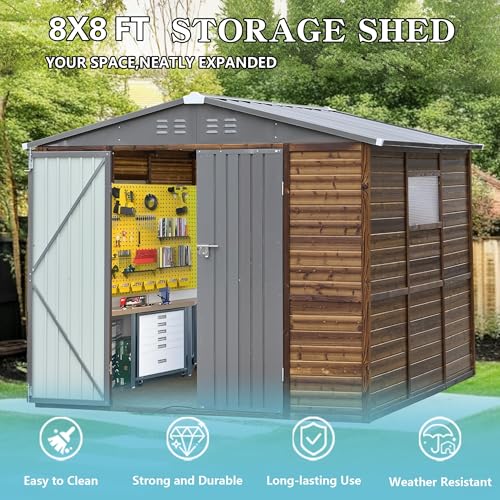 8x8 FT Outdoor Storage Shed with Windows