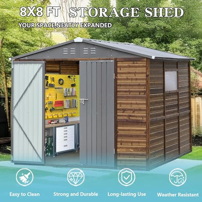 8x8 FT Outdoor Storage Shed with Windows