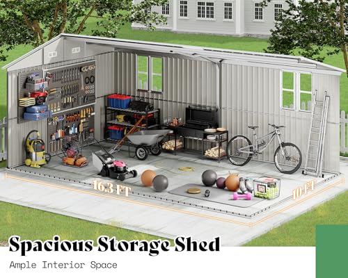 10x16x7 FT Outdoor Storage Shed with 2 Transparent Panels