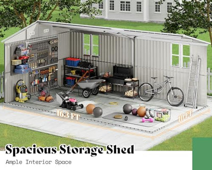 10x16x7 FT Outdoor Storage Shed with 2 Transparent Panels