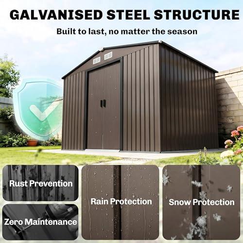 9' x 6' Outdoor Storage Shed Garden Tool Metal Shed Brown
