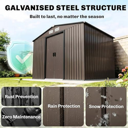 9' x 6' Outdoor Storage Shed Garden Tool Metal Shed Brown
