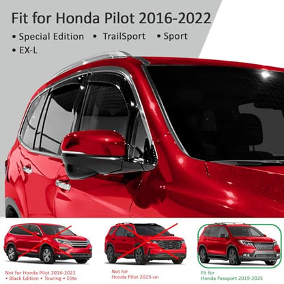 in Channel Extra Durable Rain Guards for Honda Pilot 2016 (4 Count)
