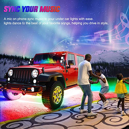 4PCS RGB LED Underglow Lights Strip with APP & Remote Control